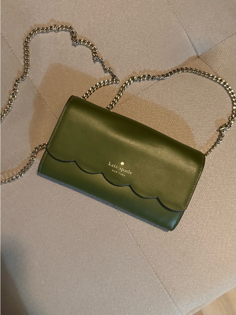 kate spade Olive Green Scalloped Leather Chain Crossbody